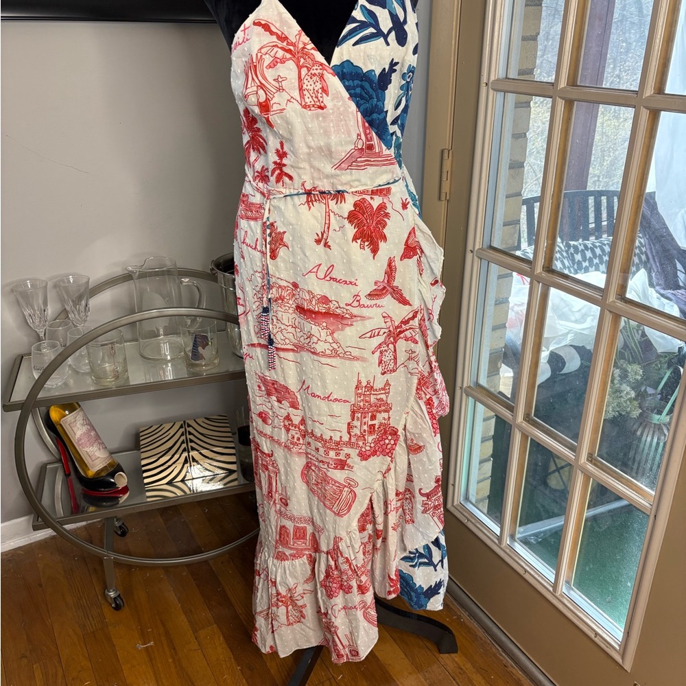 FARM Rio wrap dress Red , White snd blue print Dress